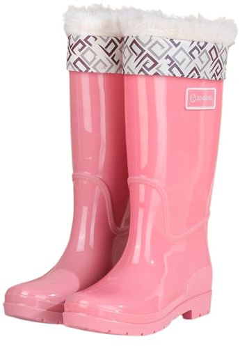 Bottes De Pluie Femme Haute,Botte Caoutchouc FourréE Boots ImperméAble en PVC Tendance Chaussure Confortable Chic AntidéRapantes Et à Semelle éPaisse RéSistantes à l'abrasion