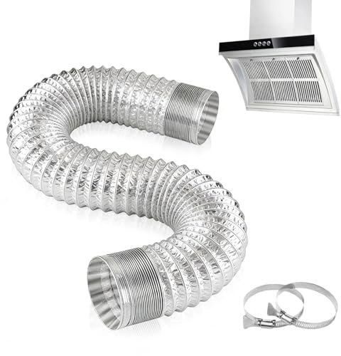 Flexible Aluminum Ducting 4 Inch(10cm) 5m Silver Air Vent Hose for Kitchen Hood, Extractor Fan, Dryer & Grow Room Ventilation