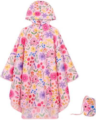 WAWSAM Kids Rain Poncho Waterproof Boys Girls Portable Raincoat Rain Jacket Lightweight Rainwear