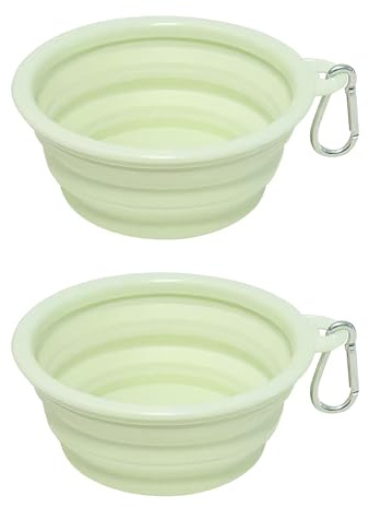 2PCS Gamelle pour Chien et Chat Pliable en Silicone, Bol Portable pour Eau et Nourriture, Lavable au Lave-Vaisselle, Conteneur Croquettes, Pliable et Extensible, avec 2 mousquetons