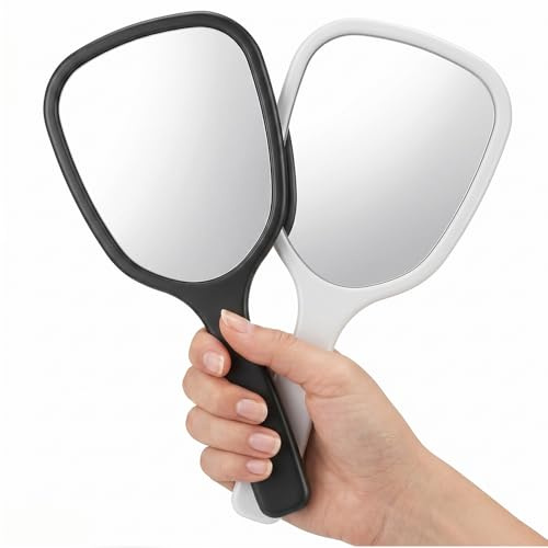 Bruislard 2 Pcs Small Handheld Mirror with Handle Single-Sided Portable Travel Vanity Mirror Personal Handle Mirrors Lightweight Hand Mirrors for Men and Women Makeup(Black,White)