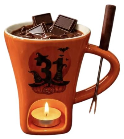 Chokladfondue-mugg personlig ost smältkruka med en gaffel | Ostfondue-koppar för kaffe, dessert, dejt, fest och födelsedag, underhållning, kök, camping, hem
