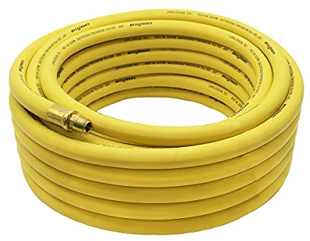 Goodyear 50' x 3/8 Professional Yellow Rubber Air Hose - 300 PSI Working Pressure - 1200 PSI Burst Pressure - 100% Brass 1/4 NPT Fittings - Made in USA