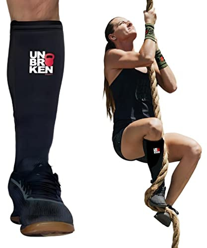 Unbrokenshop.com Cross Fit Shin Guard Calf Compression Sleeve, Weightlifting, Deadlift, Rope Climb, Box Jumps for Men Women, One Sleeve (Black) (L/XL)