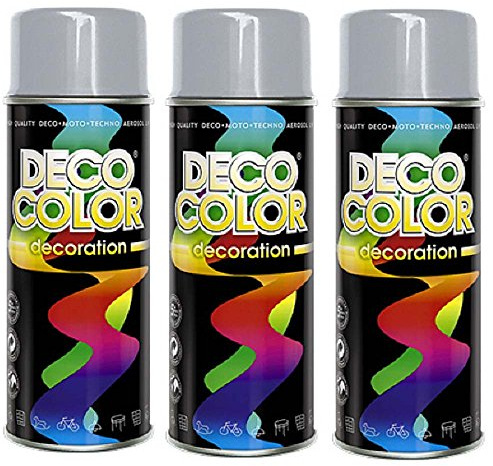 Deco Color 3er Sparpack DC Lackspray glänzend 400ml nach RAL freie Farbauswahl (3 Dosen in silbergrau glanz RAL 7001)