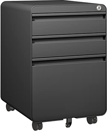 Dripex 3-Drawer Mobile Filing Cabinet, Lockable, Black