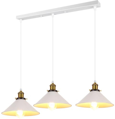 PETITES ECREVISSES Pendelleuchte 3 flammig Vintage Hängeleuchte E27 Retro Hängelampe Industrielle Metall Lampenschirm 22cm Deckenleuchte Design für Küche Wohnzimmer Esszimmer (Weiß)