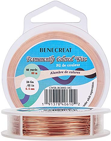 BENECREAT 24Gauge/0.5mm Bare Copper Wire with Oil Coated, Tarnish Resistant Copper Wire for Jewelry Craft Making, 198 Feet/60m