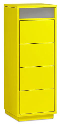 AILEENSTORE Kommode mit 4 Schubkästen, Klapp-Deckel & Dokumenten-Ablage mit Glasfenster - Schubladen-Turm - Push-To-Open Sideboard - Farbe: Gelb
