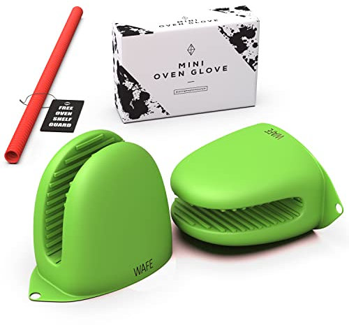 WAFE Mini-Ofenhandschuhe für Heißluftfritteuse - 2 Silikon-Fingergriffe - Hitzebeständige Klemmschutz-Abdeckungen für Kochen, BBQ, Grillen - Einheitsgröße, doppelte Hand-Topflappen mit Ofenrostschutz