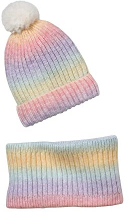 Vertbaudet Mädchen Set: Mütze & Loopschal, Regenbogen mehrfarbig 104/116