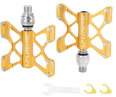 Folding Bicycle Pedal Aluminum Alloy Double Side Quick Release Pedal for Brompton pedel for dahon for Birdy Non-Slip Pedals (Gold)