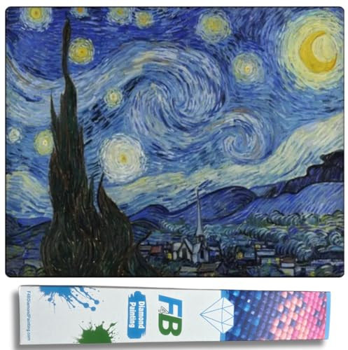 F4B Die Stjärnnacht Diamond Painting 40 x 50 cm | Kvadratiska stenar | Van Gogh | Konst | Målning | Gamla mästare | Paket för vuxna och barn