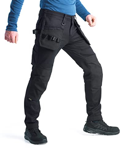 Bitco Arbeitshose – Cargo-Taschen, Wasser- & ölabweisend, Knietaschen für Knieschoner, elastisches Hauptmaterial, Flexible Einsätze, Cordura®-Verstärkungen, Schwarz, Größe 54