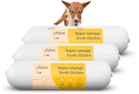 Chōmi Dog Super Sausage Fresh Chicken 8-er Pack | (200g x 8) | Hundewurst | Hühnerwurst für den Hund | Erwachsene | getreidefrei und konservierungsmittelfrei | Mit Algen | Barf