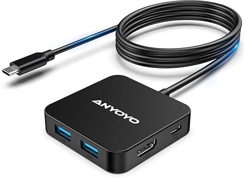 Anyoyo Station d'accueil USB C avec Câble Extra Long 120cm, Hub Multiport 6-en-1 HDMI 4K, Charge PD 100W, 3 Ports USB 3.0, Adaptateur Type C pour MacBook Pro/Air, PC, TV, Projecteur
