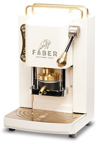 FABER COFFEE MACHINES | Modell Pro Mini Deluxe | Kaffeemaschine für 44 mm ESE-Pads | Einstellbare Padpresse aus Messing (Pure White)