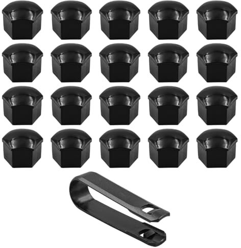 NUZAMAS 20Pcs Wheel Nut Caps 19mm Black Wheel Nut Covers Hexagonal Wheel Bolt Nut Cap Covers with Removal Tool Universal Tyre Hub Covers Lug Nut Bolt Cap Covers