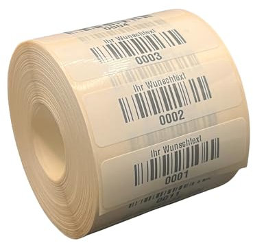 Inventaretiketten mit Wunschtext – Universal Etiketten 50x15mm, selbstklebend, 4–13-stellig, 1000 Etiketten/Rolle – individuell bedruckt für Inventar & Gerätekennzeichnung