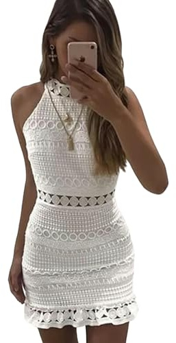 Juketron Abiti da Festa Sexy con Cuciture in Pizzo Bianco Scava Fuori Abiti Eleganti da Donna Corti Mini Abiti Casual Estivi per Le Donne 2024