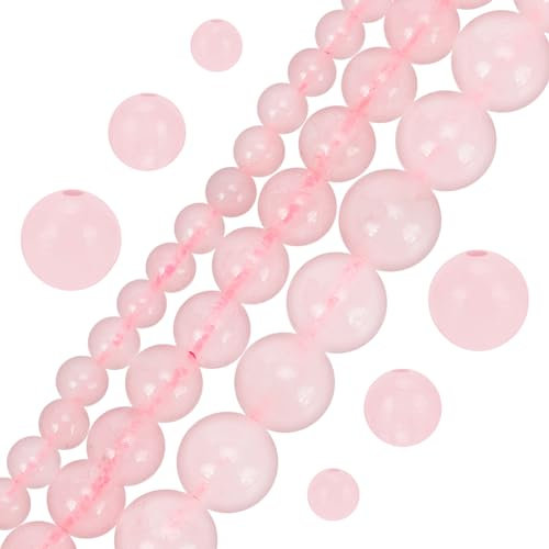 OLYCRAFT Ca. 201-205 Stück Rosenquarz und Indische Achat Perlen Natürliche Energiestein Perlen 4/6/8mm für Armbänder Schmuckherstellung - 0.8/1mm Loch