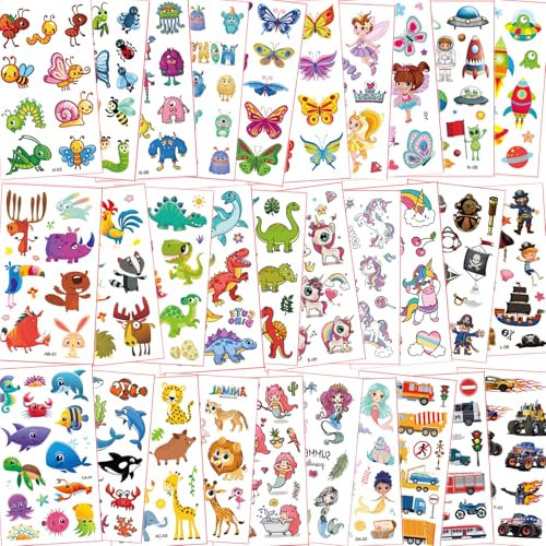 Fhlbestyu 350 tatuaggi per bambini, set di 14 diversi motivi di elementi spaziali, dinosauri, animali, ecc., tatuaggi adesivi per feste di compleanno per bambini, feste di compleanno