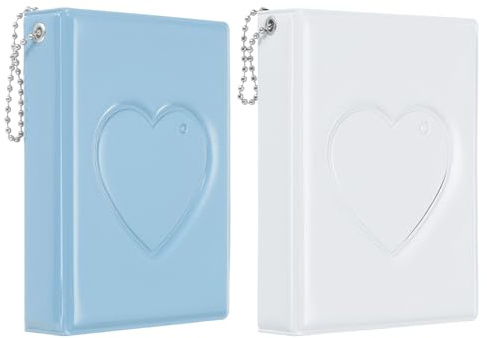 PATIKIL 7,6 cm mini fotokortsalbum med 32 fickor liten kärlek hjärta bildhållare bok för samling 2-pack, blå vit