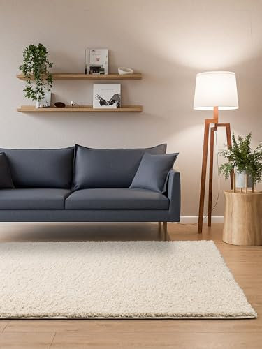 Interiyou Hochflor Teppich Sofia - 300x400 cm Creme - flauschig und einfarbig - waschbar und rutschfest - weicher Langflor