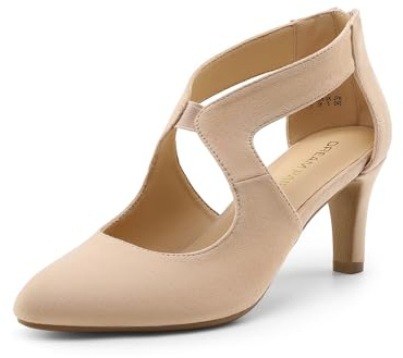 DREAM PAIRS Women's Pumps Closed Pointed Toe Kitten Heels Elegant Party Wedding Dress Shoes for Women,Size 5,Nude,DWUMPU2501