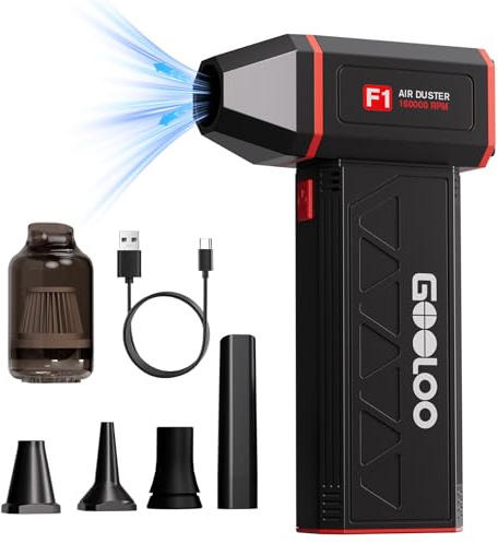 GOOLOO F1 Compressed Air Duster,4 Gear 160000RPM Electric Air Duster, Rechargeable Cordless Air Blower with LED Light, Mini Blower Desk Vacuum Cleaning Kit for Computer Keyboard Home Car Dust Removal