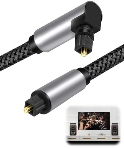 MSMXCS Optical Cable for Soundbar to TV - 1M Right Angle and 360° Rotatable Toslink Cable with Gold-Plated Connectors, Digital S/PDIF Audio Cable Fiber Optic Compatible with PS4, Xbox, Home Cinema
