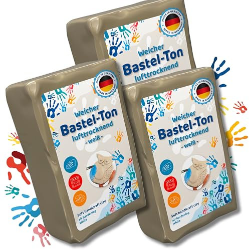Ton lufttrocknend XXL- Set 3x 2,5kg, Bastelspaß für Zuhause, Modelliermasse, Knetmasse, Ideal für Hobbyisten und Bastelbegeisterte. Ideal für Ihre Freizeitgestaltung. Töpfern, Air Dry Clay