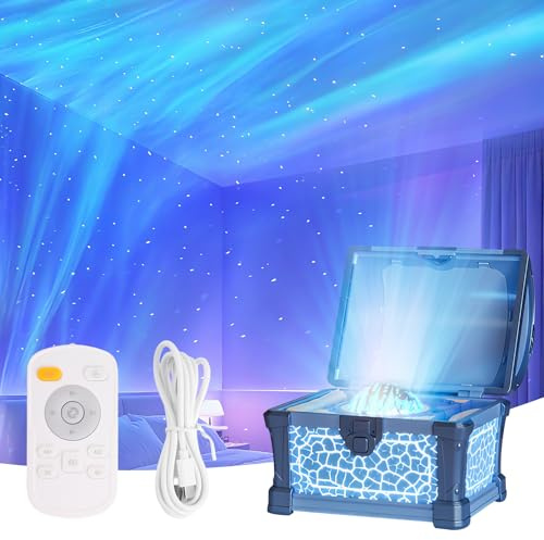 Indrnif Proyector de Cofre del Tesoro,Proyector de Estrellas Treasure Cofre,Proyector de Galaxia para Dormitorio,Luces Mágicas para Techo y Paredes 8 Colores y Niveles de Brillo