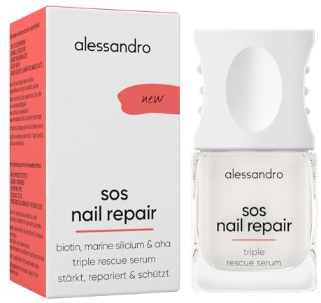 alessandro SOS Nail Repair Serum - Nagelserum für brüchige Nägel - Mit Biotin, AHA & marinem Silizium - Schnelltrocknend & ohne Entfernen - Sichtbare Ergebnisse nach 3-6 Tagen - Vegan - 10ml