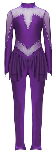 inhzoy Body da Pattinaggio Artistico Bambina Tuta Intera da Danza Classica Moderna Manica Lunga Balletto Leotards Jumpsuit Sportiva da Allenamento Romper Tutina Dancewear Viola 11-12 anni