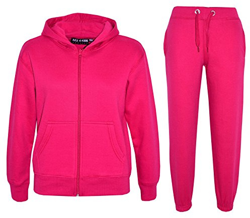 A2Z 4 Kids Ensemble de survêtement uni pour enfants filles et garçons, sweat à capuche et pantalon de jogging - T.S Plain Pink 11-12
