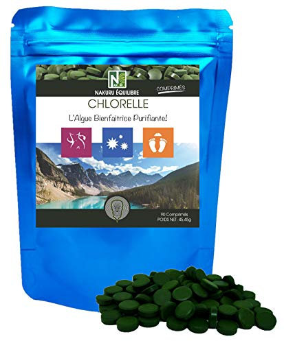 NAKURU | Chlorelle | Gamme Équilibre | Fabriqué en France |L'Algue Bienfaitrice Purifiante | (90 Comprimés de 505mg / Poids Net: 45,45g / Bleu)