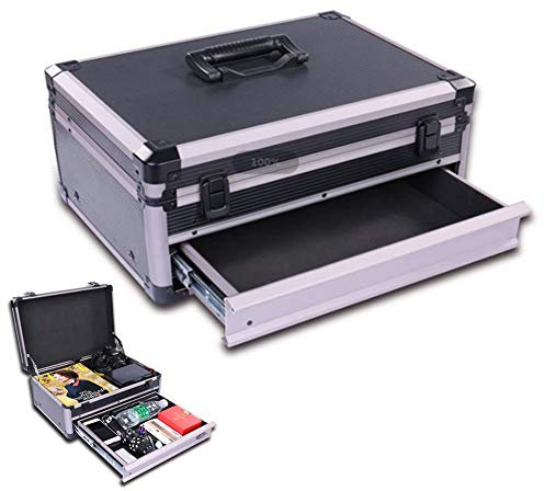 Werkzeugbox Metall Mit Integrierter Schublade,Werkzeugkiste Aus Aluminium Mit Tragegriff, Tragbarer Tragekoffer Für Elektriker, Techniker Und Ingenieur (435 × 300 × 220 Mm)