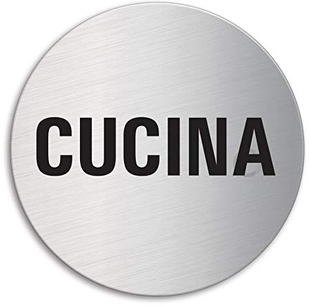 Cartello - Cucina | Targhette Targa Acciaio Inox Ø 100 mm autoadesivo | Ofform Design Originale No.7634
