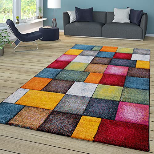 TT Home Wohnzimmer Teppich Bunt Kurzflor Wohnzimmerteppich Meliert 3D Optik Geometrisch, Farbe:Bunt, Größe:120x170 cm