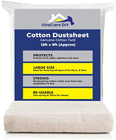 Cotton Dust Sheets 12'x9' (3.6mx2.7m) for Painting & Decorating | Paint Sheets | Drop Cloth | Painting & Paint Cover Sheets | Dust Sheets for Furniture | Washable and Reusable | (1)