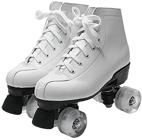 XVBVS Patines de Ruedas para Hombres y Mujeres, Zapatos de Patines de Ruedas de Cuero PU, Botas de Rodillos de Doble Fila para Interiores y Exteriores (White,43)