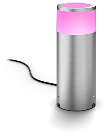Philips Hue White & Color Ambiance Calla Sockelleuchte 350lm, silber, Niedervolt für den Aussenbereich, steuerbar via App, 16 Millionen Farben, kompatibel mit Amazon Alexa (Echo, Echo Dot)