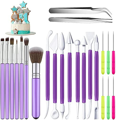 MEISO 23 Pièces Pinceau Patisserie de Décoration Gâteaux Outils Biscuits Brosse Pinces Droites et Courbes Patisserie pour Biscuit Boulangerie Fondant Modelage