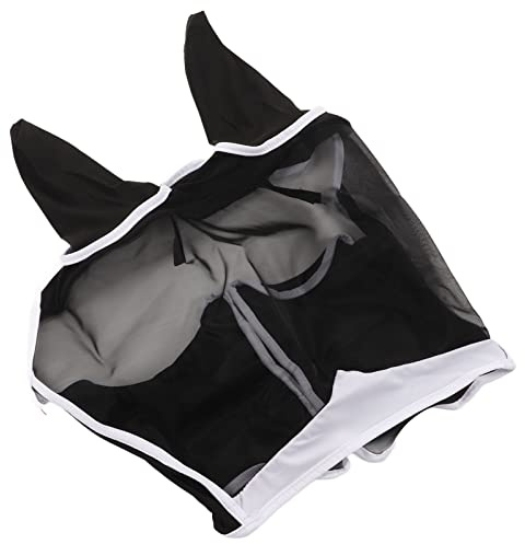 Alomejor Máscara para Moscas de Caballos, Malla Transpirable Protección UV Máscara Desmontable para Moscas de Caballos con Orejas para Caballos(Negro L)