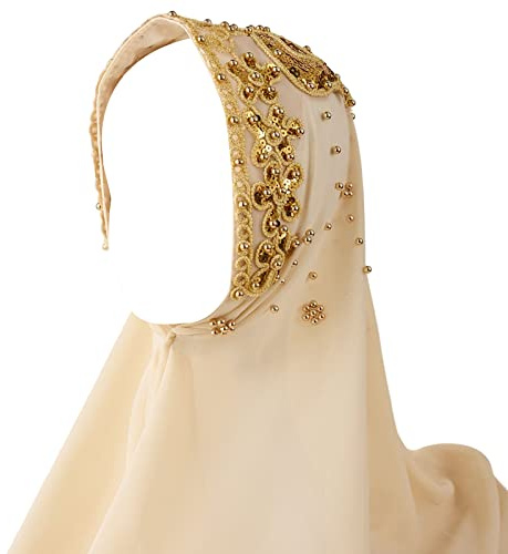LumiSyne Hijab Chiffon Da Donna Musulmano Hijab Jersey In Tinta Unita Con Perline Glitter Dorati Morbido Sciarpa Per Testa Lunga Foulard Scialle Copertura Integrale Turbante Khimar
