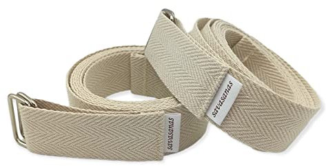 Yoga Cinturón 100% algodón orgánico [Pack 2 Unidades] Correa Yoga Gruesa y Suave para estiramientos – Cinturón de Yoga con Doble Cierre metálico [250 x 4 cm] – Hecho a Mano en Barcelona