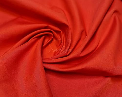 Plain Red Polycotton Fabric for Dressmaking, Art & Craft, Sewing, Quilting | 45'' - 115 cm Wide| Precut Length 10m