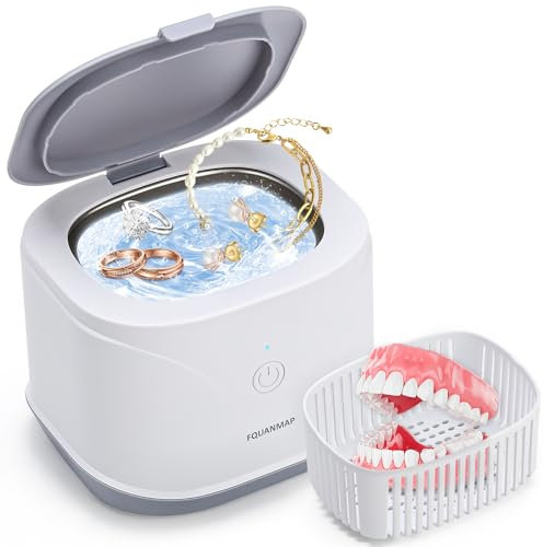 FQuanmap Ultraschallreinigungsgerät für Zahnprothesen 46KHz Tragbarer Ultraschallreiniger 220ML für Schmuck, Zahnprothesen, Retainer, Mundschutz, Aligner und anderes zahnärztliches Zubehör