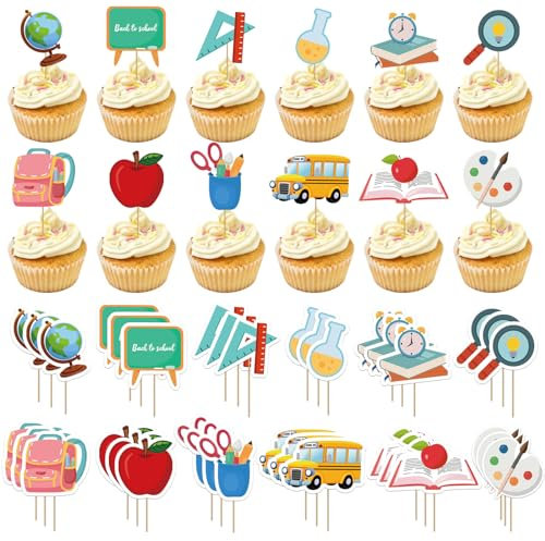 CANIPHA 36Pcs Back to School Cupcake Toppers, Creative & Easy to Operate Decorations, School Safe, Ideal for Opening Ceremony & Teacher Appreciation
